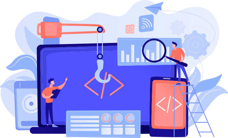 Home engineer developer with laptop code cross platform